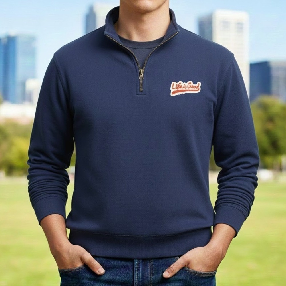 Life Is Good 1/4 Zip Pullover Men's‎ Large Sweatshirt Blue Classic Fit Casual